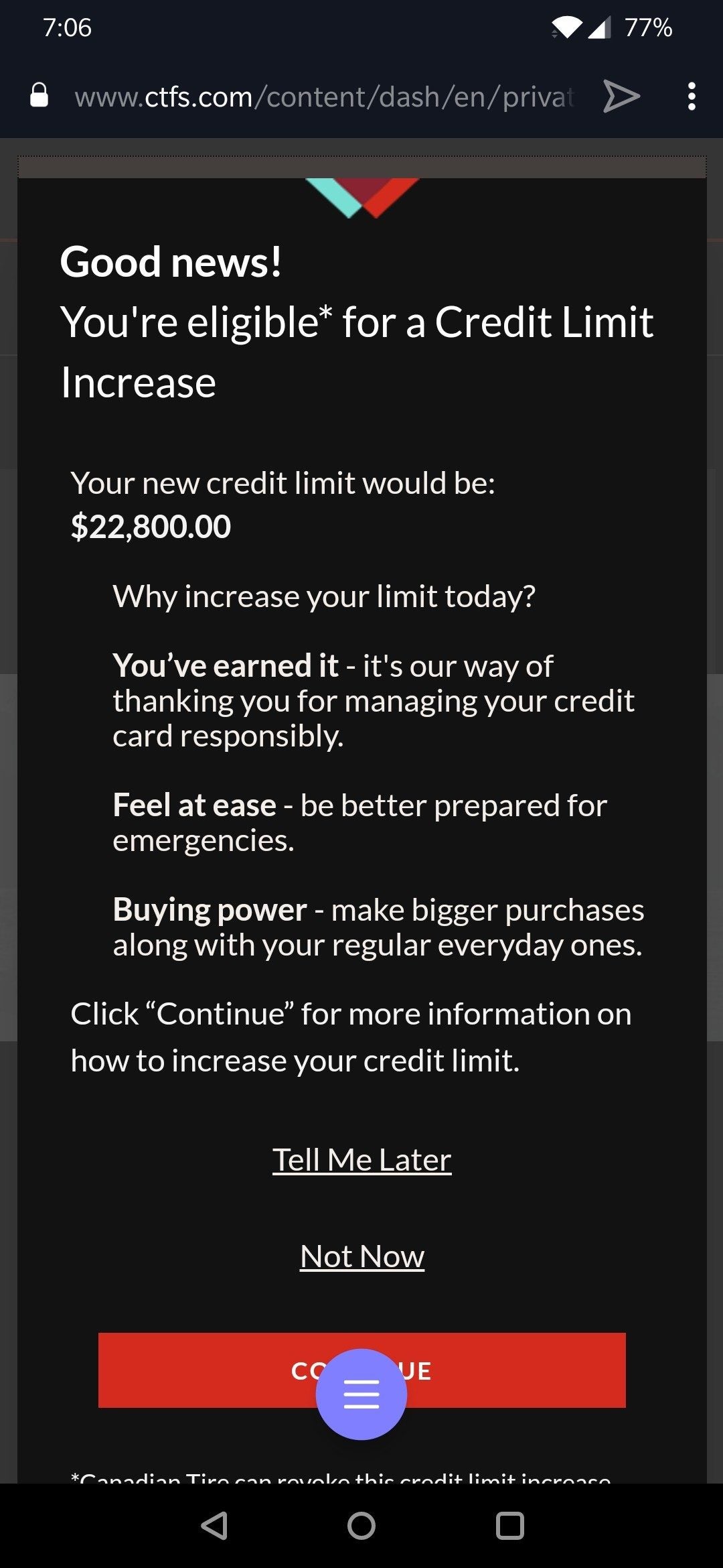 Canadian Tire credit limit increase frequency - Page 14 - RedFlagDeals.com Forums