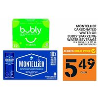 Montellier Carbonated Water Or Bubly Sparkling Water Beverage