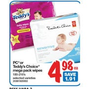 PC or Teddy's Choice Mega Pack Baby Wipes - $4.98 ($1.91 off)