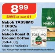 Nabob Tassimo T-Discs 8-14 Pack or Nabob Roast & Ground Coffee 350-400g - $8.99 ($1.00 off)