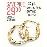 10kt Yellow Round Twisted Click Hoop Earring - $29.99 ($100.00 off)