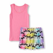 Girls Sleeveless Solid Tank Top And Rainbow Stripe Zebra Shorts Pj Set - $9.60 ($15.35 Off)