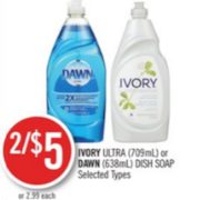 Ivory Ultra Or Dawn Dish Soap - 2/$5.00