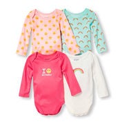Baby Girls Long Sleeve Happy Emoji Family Love Little Talker Bodysuit 4-pack - $9.75 ($30.20 Off)