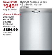 BOSCH Ascenta Series 46 dBa Dishwasher - $949.99 ($150.00 off)