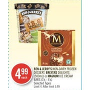 Ben & Jerry's Non-Dairy Frozen Dessert, Breyers Delights or Magnum Ice Cream Bars  - $4.99