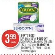 Burt's Bees Lip Balm, Polident Denture Cleansing Tablets Or Sensodyne Toothpaste - $3.99