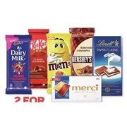 Cadbury, Nestle, Mars, Hershey's, Lindt Swiss Or Merci Chocolate Bars - 2/$5.00