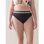 High Waist Swim Brief With Striped Elastic Waistband - Addition Elle - $4.98 ($4.99 Off)