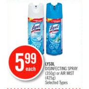 Lysol Disinfecting Spray Or Air Mist - $5.99