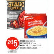 Stagg Chili, Lipton Soup Or Kinder Selects Side Dishes  - 2/$5.00